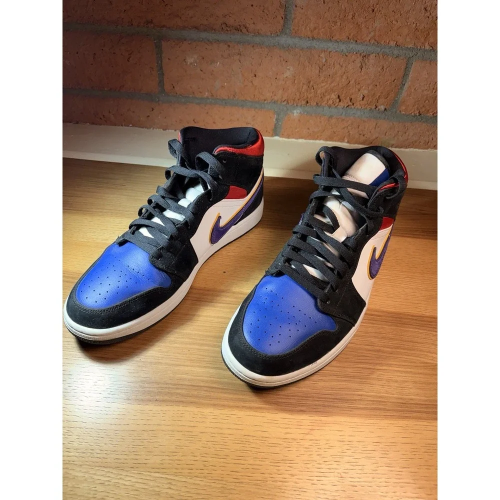 Air Jordan 1 Mid 852542-006 Rivals 2019 Men Sz 12 Black White Blue Red Purple